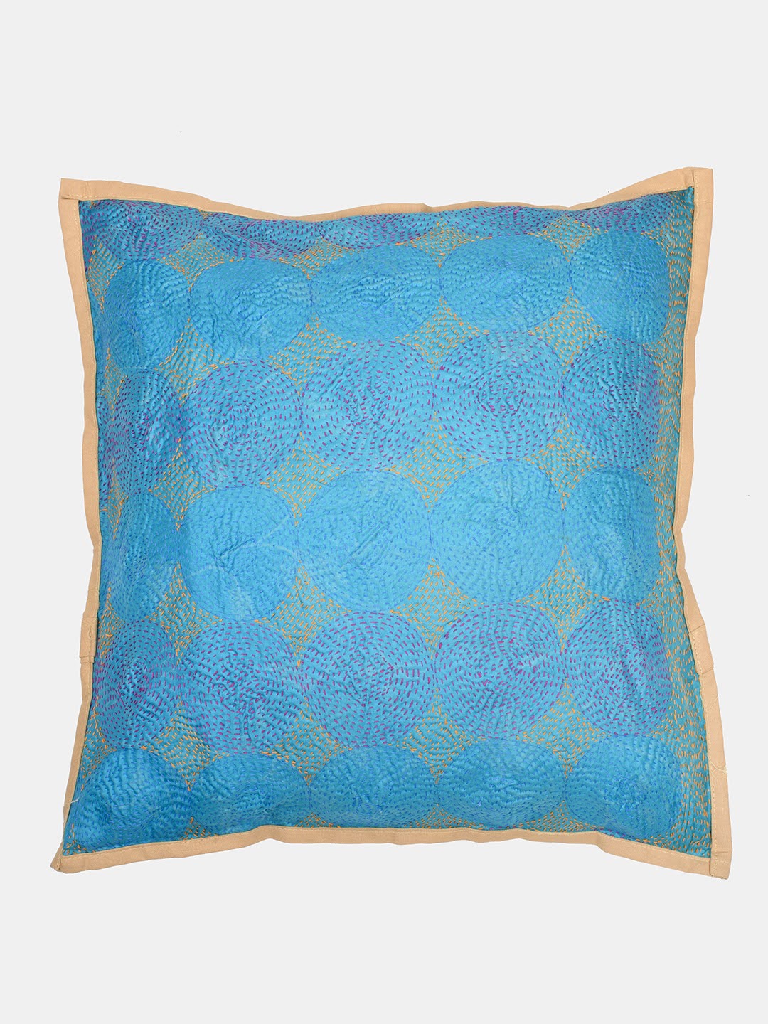 Sea Green Purple Kantha  Silk Reversible Cushion Cover - Pack of 1