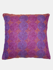 Sea Green Purple Silk Hand Kantha stitch embroidered Reversible Cushion Cover - Pack of 1