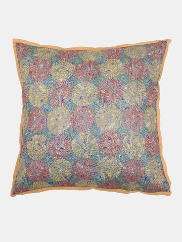 Grey Green Kantha  Silk Reversible Cushion Cover - Pack of 1
