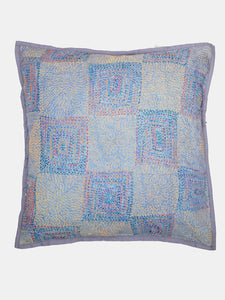 Grey Green Silk Hand Kantha Work Reversible Cushion Cover - Pack of 1