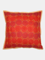 Rust Beige Silk Hand Kantha stitch embroidered Reversible Cushion Cover - Pack of 1