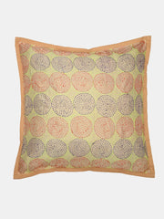 Beige Silk Hand Kantha stitch embroidered Reversible Cushion Cover - Pack of 1