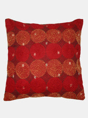 Maroon Orange  Kantha Silk Reversible Cushion Cover - Pack of 1