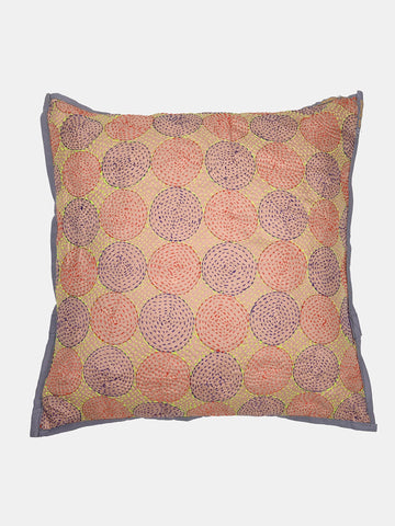Cream Grey  Kantha Silk Reversible Cushion Cover - Pack of 1