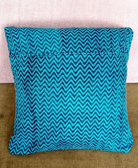 Blue Silk Chevron Kantha Work Cushion Cover - Arteastri