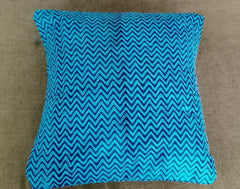 Blue Silk Chevron Kantha Work Cushion Cover - Arteastri