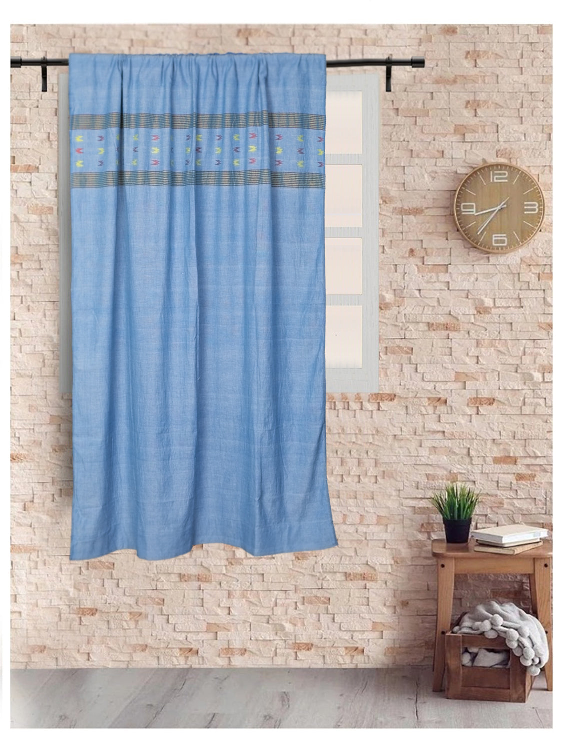 Indigo Blue Cotton Handwoven Jamdani Window Curtain for home