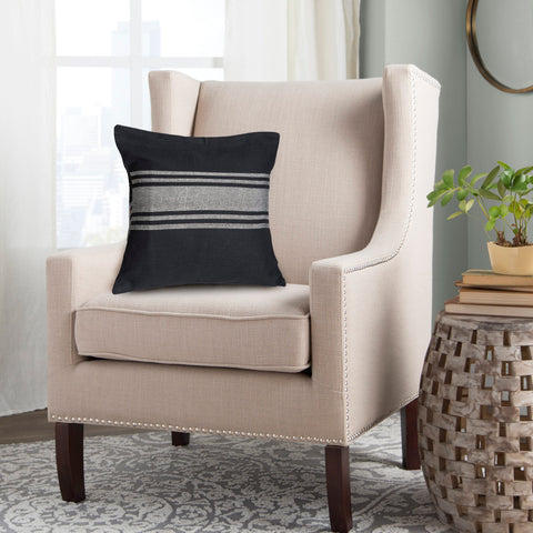 Black Woven Cotton Cushion Covers - Pack of 1