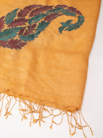 Mustard Yellow Kantha Tussar Silk  Dupatta
