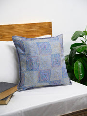 Grey Green Kantha  Silk Reversible Cushion Cover - Pack of 1