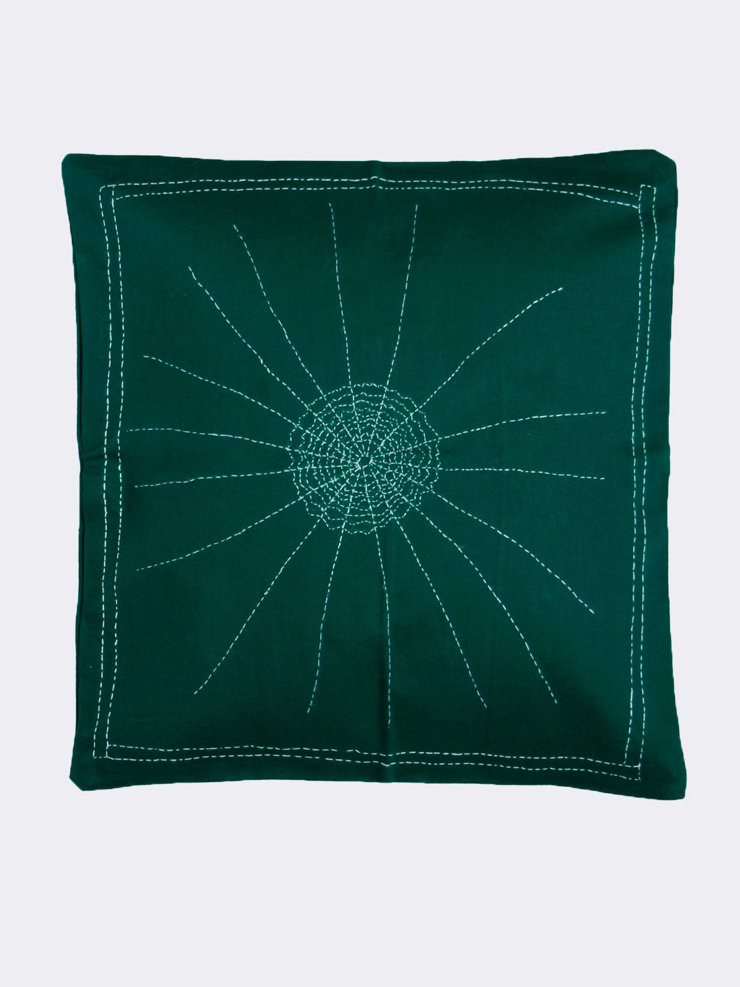 Green Handcrafted Kantha Web Cushion Cover - Arteastri