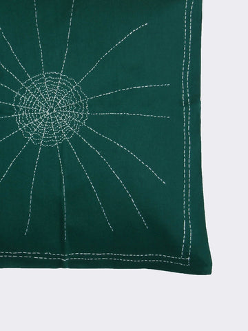 Green Handcrafted Kantha Web Cushion Cover - Arteastri