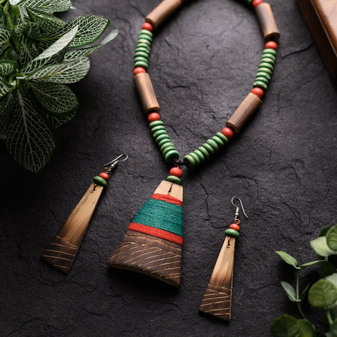 Green Red Bamboo Tribal Jewellery Set JEWELLERY Arteastri 