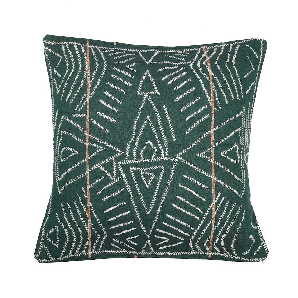 Green White Handcrafted Kantha Cotton Cushion Cover Cushions Arteastri 