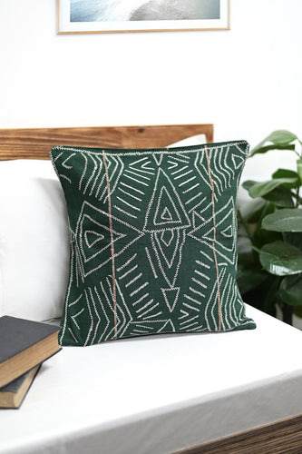 Green White Handcrafted Kantha Cotton Cushion Cover Cushions Arteastri 