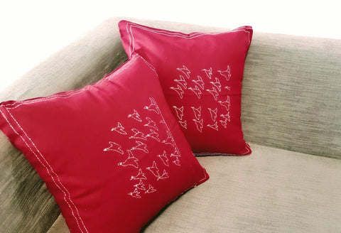 Handcrafted Kantha Maroon White Cushion Cover - Arteastri