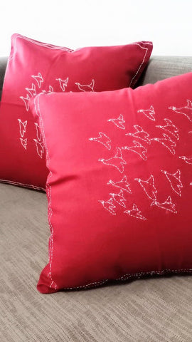 Handcrafted Kantha Maroon White Cushion Cover - Arteastri