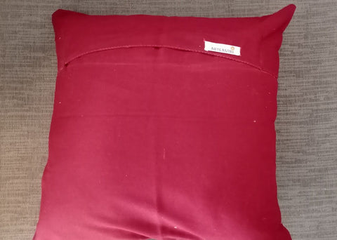 Handcrafted Kantha Maroon White Cushion Cover - Arteastri