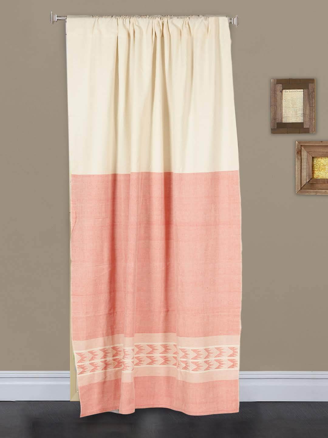 Handloom Cotton Ivory Pink Rod Pocket Door Curtain - Arteastri