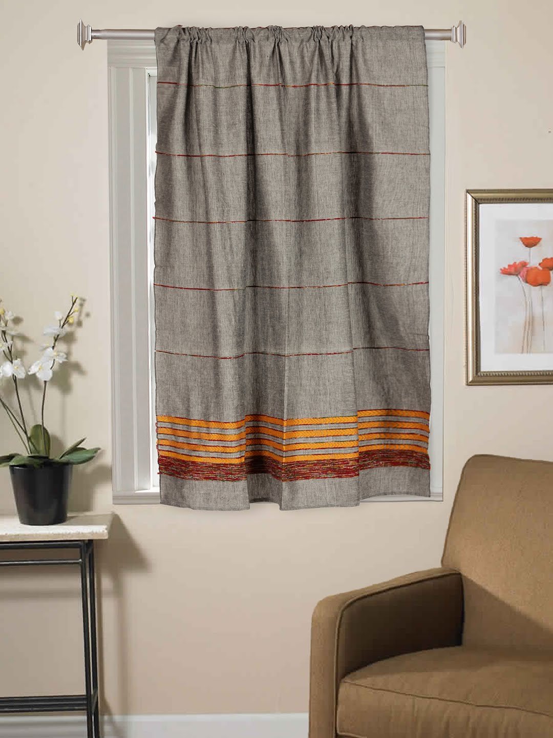 Handloom Cotton Khesh Grey Rod Pocket Window Curtain - Arteastri