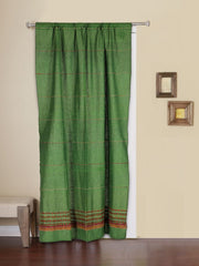 Handloom Cotton Khesh Pickle Green Rod Pocket Door Curtain - Arteastri