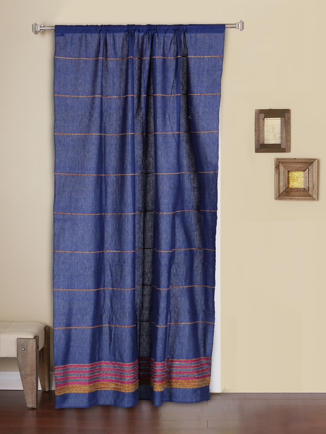 Handloom Cotton Khesh Zaffre Blue Rod Pocket Door Curtain - Arteastri
