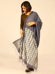 Handloom Grey Woven Shibori Cotton Dupatta - Arteastri