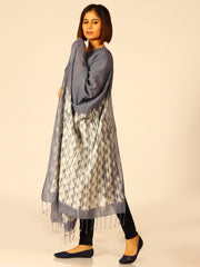 Handloom Grey Woven Shibori Cotton Dupatta - Arteastri