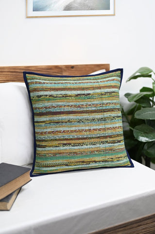 Handloom Multicolor Khesh Cotton Cushion Covers- Green Navy Cushions Arteastri 