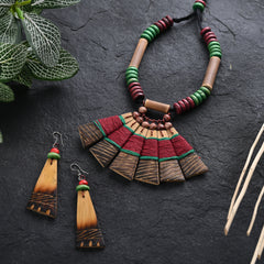 Handmade Maroon Green Bamboo Tribal Jewellery Set