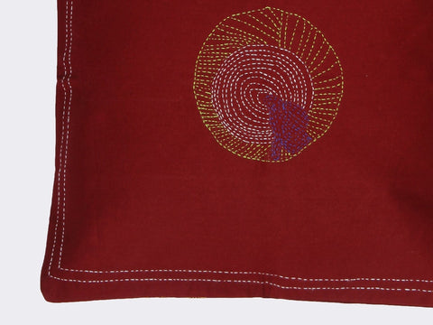 Maroon Handcrafted Kantha Cushion Cover - Arteastri