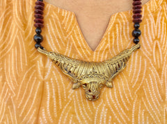 Maroon Handmade Dokra Mahishashura Pendant - Arteastri