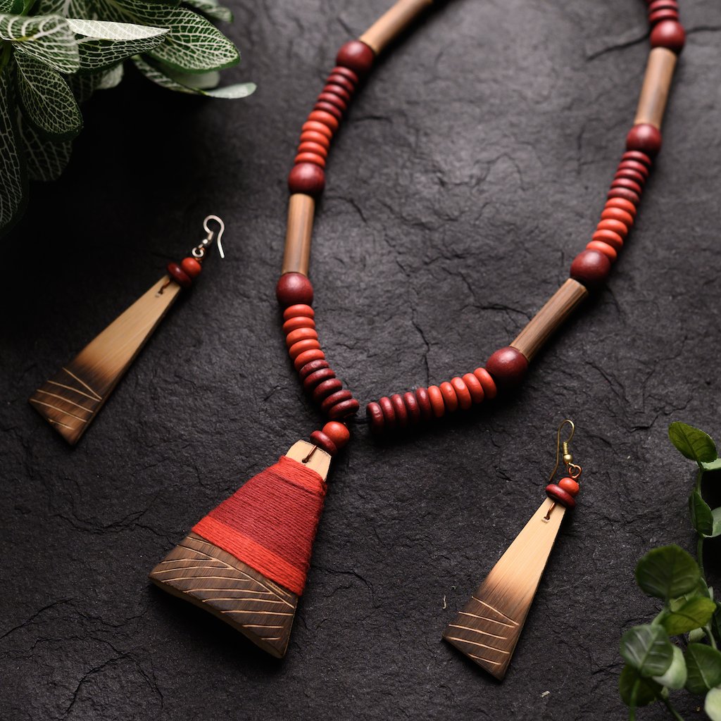 Maroon Red Bamboo Tribal Jewellery Set JEWELLERY Arteastri 