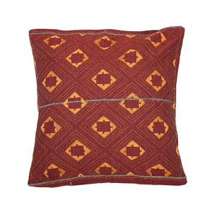 Maroon Yellow Handcrafted Kantha Cotton Cushion Cover Cushions Arteastri 