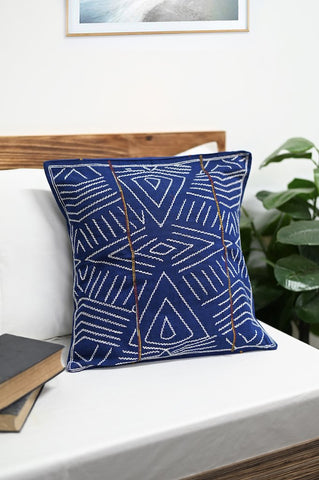 Navy White Handcrafted Kantha Cotton Cushion Cover Cushions Arteastri 