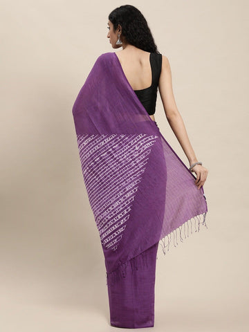 Purple Woven Shibori Silk Cotton  Saree