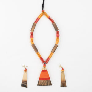 Red Orange Bamboo Tribal Jewellery Set JEWELLERY Arteastri 