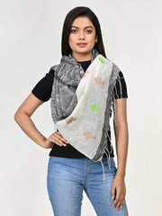 Grey White Linen Jamdani Woven Stole for women