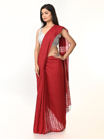 Maroon Woven Shibori Cotton  Saree