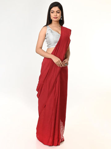 Maroon Woven Shibori Cotton  Saree
