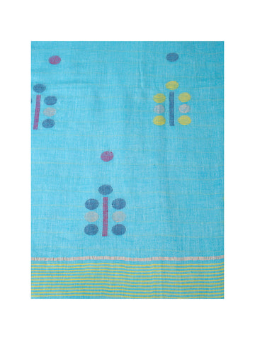 Blue Yellow Jamdani Cotton Saree With Blouse Piece