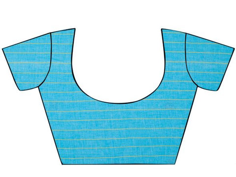 Blue Yellow Jamdani Cotton Saree With Blouse Piece