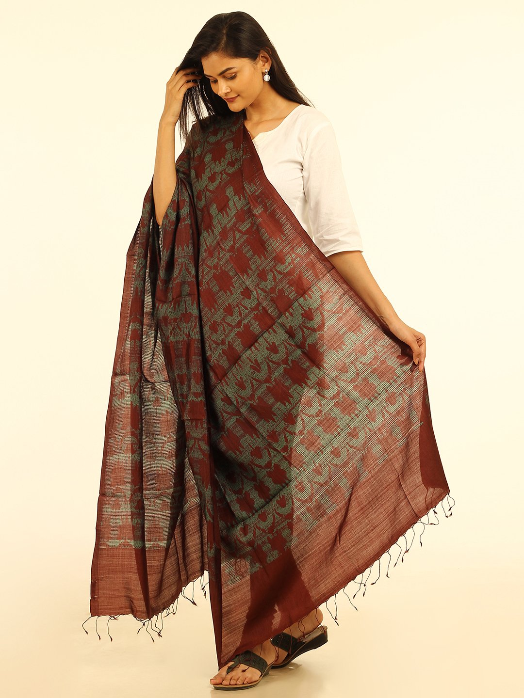Stylish Handloom Brown Shibori Silk Dupatta - Arteastri