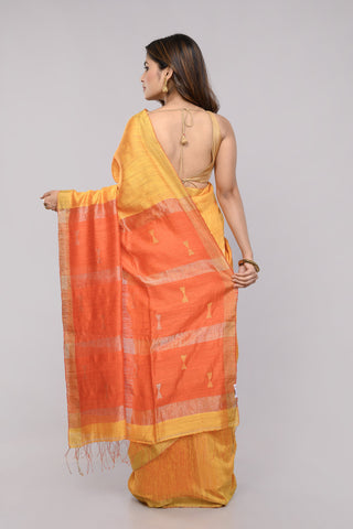 Stylish Yellow Orange Handloom Matka Silk Jamdani Saree - Arteastri