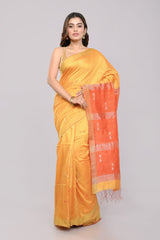 Stylish Yellow Orange Handloom Matka Silk Jamdani Saree - Arteastri