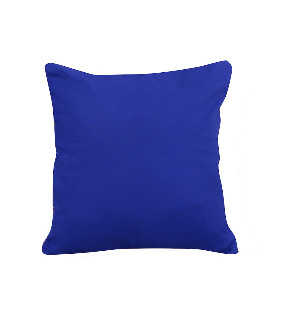 Vintage Silk Patchwork Kantha Cushion Cover - Blue Back - Arteastri